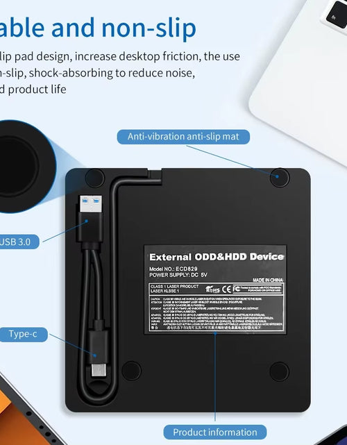 Load image into Gallery viewer, External DVD RW Drive USB 3.0 Type C 2 in 1 Interface Slim DVD CD Writer Burner Reader Player Optical Drive for Laptop PC
