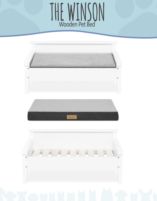 Load image into Gallery viewer, Winston Small Elevated Wooden Pet Bed with Plush Mattress, White
