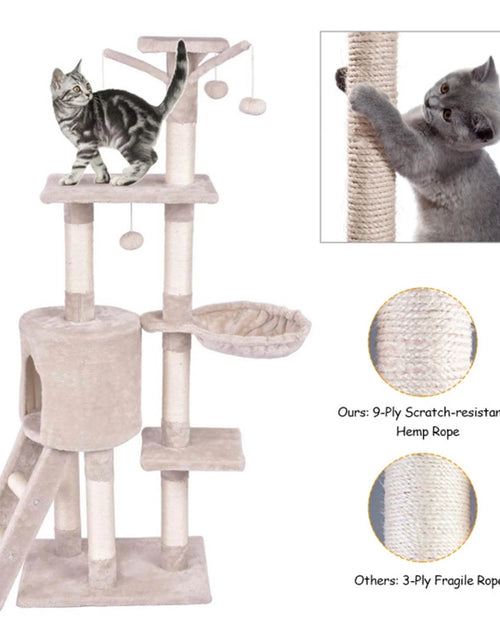 Load image into Gallery viewer, 56" Cat Tree Tower for Indoor Cats with Ladder, Scratching Posts Cat Condo for Multiple Cats Jump Platform Cat Furniture Activity Center, Beige
