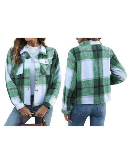 Load image into Gallery viewer, Womens Shacket Plaid Shirts Flannel Shacket Jacket Long Sleeve Button down Shirt Trendy Fall Outfits for Women Coats
