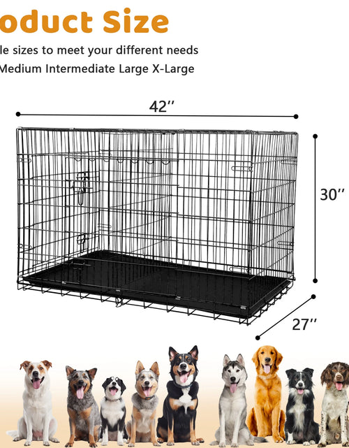 Load image into Gallery viewer, 42 Inch Dog Crate, Dog Crates and Kennels Foldable Large Dog Crate for Large Dogs with Handle Double-Door Outdoor Metal Wire Dog Cage with Plastic Tray for Medium Dogs, Black

