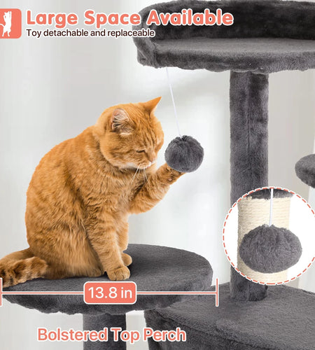 54-In Double Condo Cat Tree Tower Playhouse with Scratching Post & Perch for Indoor, Ashy