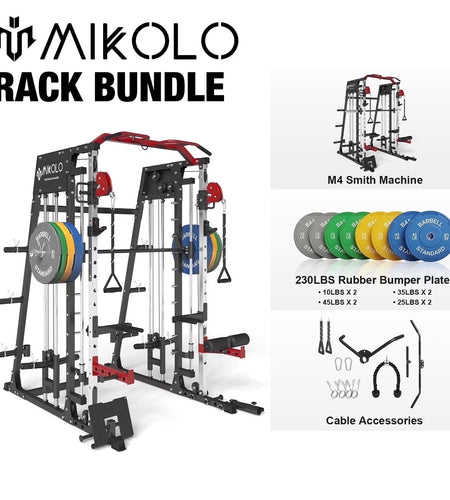 Smith Machine Home Gym, 2200 Lbs Power Rack Cage with Cable Crossover, Weight Bar, 360° Landmine, Barbell Holders and Other Attachments, Total Body Strength Training Cage