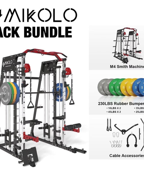 Load image into Gallery viewer, Smith Machine Home Gym, 2200 Lbs Power Rack Cage with Cable Crossover, Weight Bar, 360° Landmine, Barbell Holders and Other Attachments, Total Body Strength Training Cage
