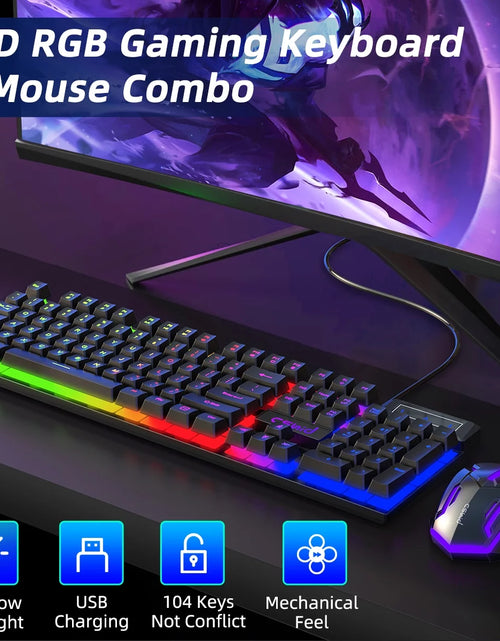 Load image into Gallery viewer, Gaming Keyboard and Mouse Combo, RGB LED Backlit Wired Computer Keyboard, Rainbow Light up USB Keyboard with 26 Anti-Ghosting Keys for PC Gamer, Laptop, Office, Black
