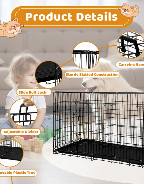 Load image into Gallery viewer, 42 Inch Dog Crate, Dog Crates and Kennels Foldable Large Dog Crate for Large Dogs with Handle Double-Door Outdoor Metal Wire Dog Cage with Plastic Tray for Medium Dogs, Black
