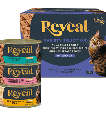 Reveal Natural Wet Cat Food, Fish & Chicken in Gravy Variety Pack, 12 X 2.47 Oz Cans