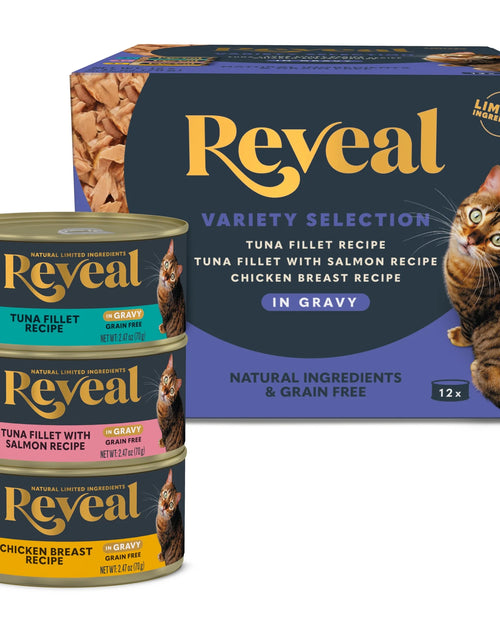 Load image into Gallery viewer, Reveal Natural Wet Cat Food, Fish &amp; Chicken in Gravy Variety Pack, 12 X 2.47 Oz Cans
