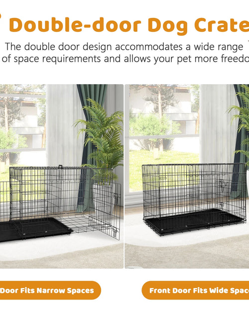 Load image into Gallery viewer, 42 Inch Dog Crate, Dog Crates and Kennels Foldable Large Dog Crate for Large Dogs with Handle Double-Door Outdoor Metal Wire Dog Cage with Plastic Tray for Medium Dogs, Black
