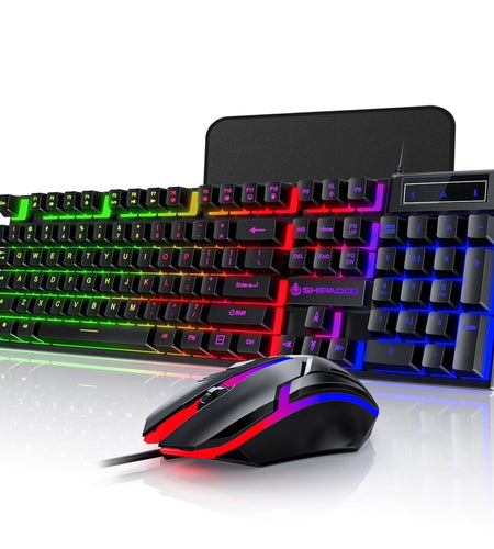 Gaming Keyboard and Mouse Combo, RGB LED Backlit Wired Computer Keyboard, Rainbow Light up USB Keyboard with 26 Anti-Ghosting Keys for PC Gamer, Laptop, Office, Black