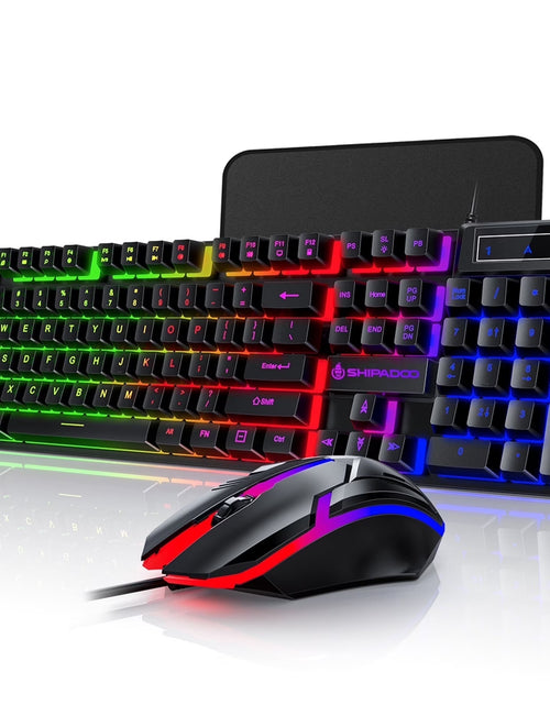 Load image into Gallery viewer, Gaming Keyboard and Mouse Combo, RGB LED Backlit Wired Computer Keyboard, Rainbow Light up USB Keyboard with 26 Anti-Ghosting Keys for PC Gamer, Laptop, Office, Black
