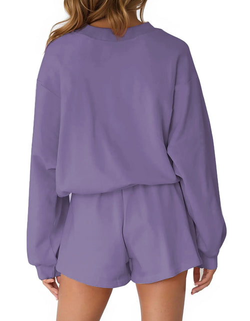 Load image into Gallery viewer, Pajama Sets for Women Two Piece Outfits Long Sleeve Sweatshirts Lounge Sets Casual Tops and Shorts Fall Outfits
