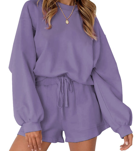 Pajama Sets for Women Two Piece Outfits Long Sleeve Sweatshirts Lounge Sets Casual Tops and Shorts Fall Outfits