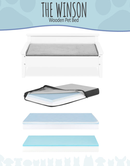 Load image into Gallery viewer, Winston Small Elevated Wooden Pet Bed with Plush Mattress, White
