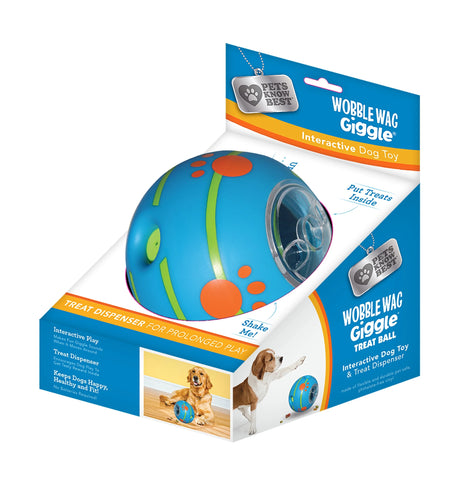 Wobble Wag Giggle Treat Ball, Interactive Dog Toy & Treat Dispenser, Blue