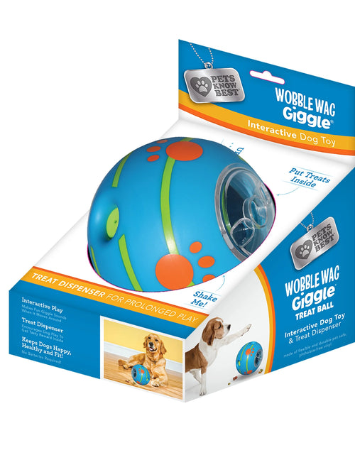 Load image into Gallery viewer, Wobble Wag Giggle Treat Ball, Interactive Dog Toy &amp; Treat Dispenser, Blue
