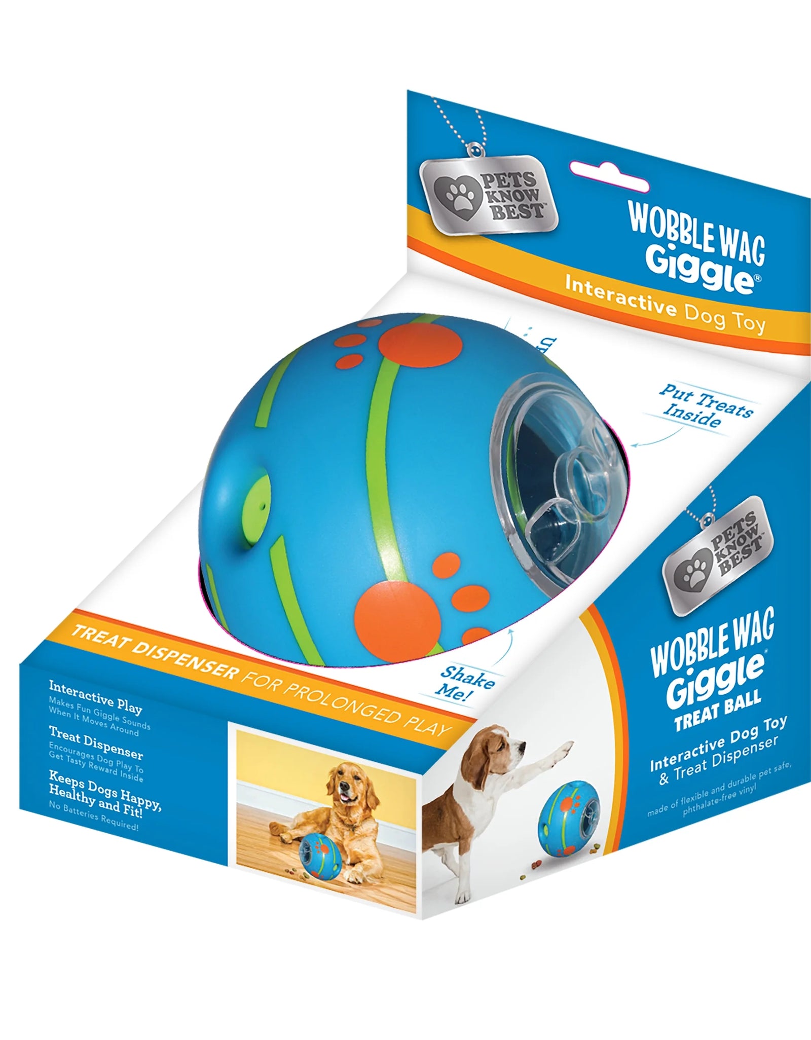 Wobble Wag Giggle Treat Ball, Interactive Dog Toy & Treat Dispenser, Blue