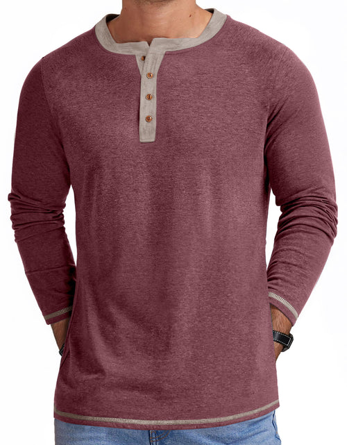 Load image into Gallery viewer, Crew Neck Henley Men Shirts Long Sleeve Shirts for Men Casual Color Block Tops
