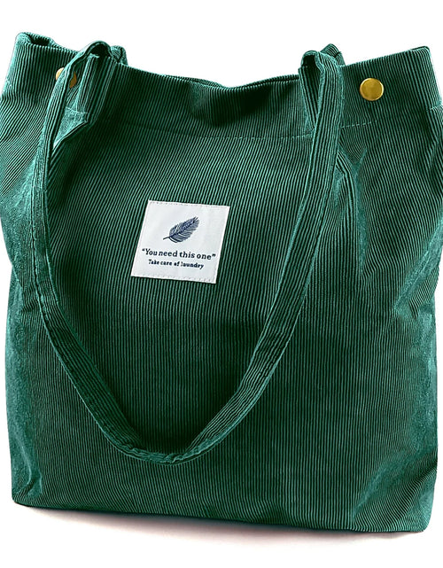 Load image into Gallery viewer, Corduroy Tote Bag Large for Women Girl Lady Canvas Shoulder Cord Purse and Handbags with Inner Pocket (Green)
