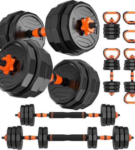 66Lb 4-In-1 Adjustable Dumbbells Set Free Weight Set with Connector Used as Barbell, Kettlebells, Push up Stand, Fitness Exercises for Home Gym Suitable Men/Women