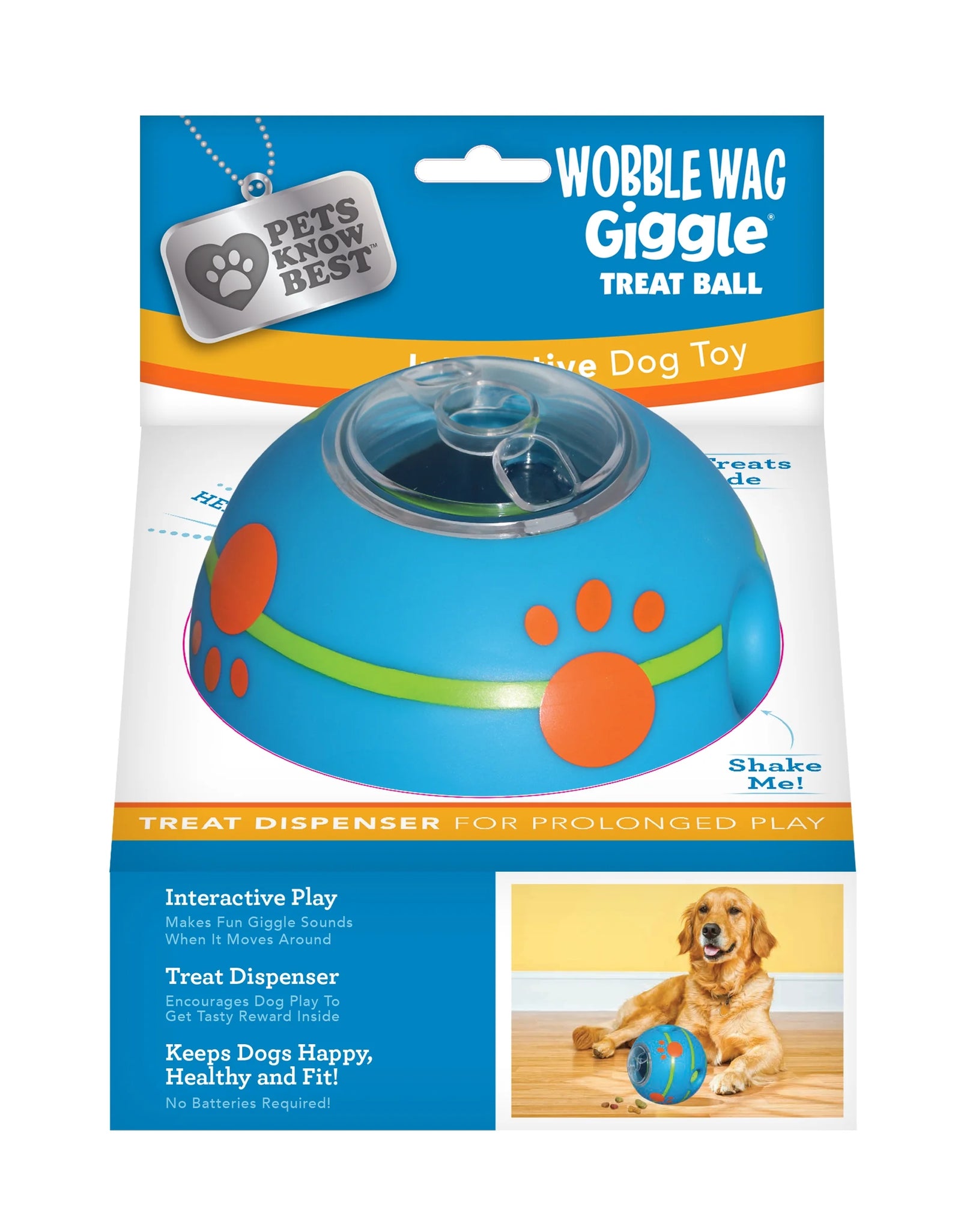 Wobble Wag Giggle Treat Ball, Interactive Dog Toy & Treat Dispenser, Blue