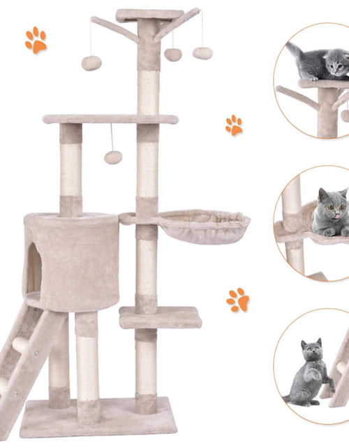 Load image into Gallery viewer, 56" Cat Tree Tower for Indoor Cats with Ladder, Scratching Posts Cat Condo for Multiple Cats Jump Platform Cat Furniture Activity Center, Beige
