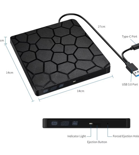 External DVD RW Drive USB 3.0 Type C 2 in 1 Interface Slim DVD CD Writer Burner Reader Player Optical Drive for Laptop PC