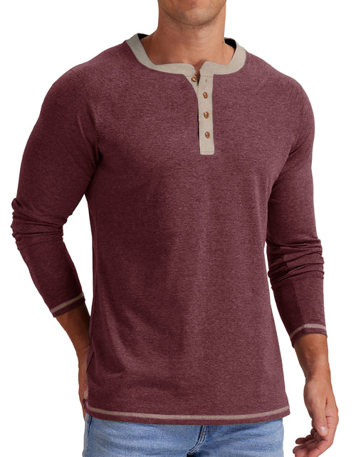 Load image into Gallery viewer, Crew Neck Henley Men Shirts Long Sleeve Shirts for Men Casual Color Block Tops
