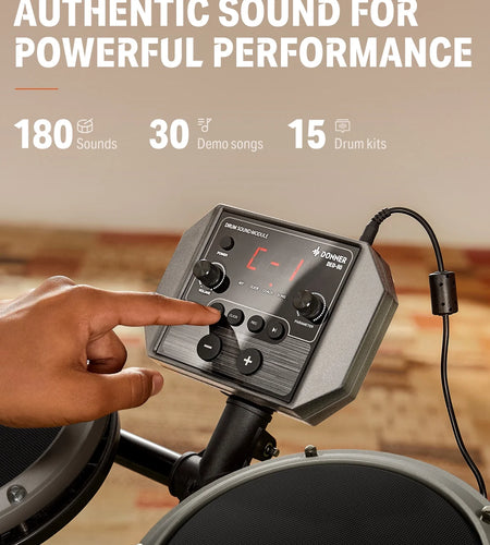 Electric Drum Set for Beginner with 180+ Sounds, Quiet Mesh Kid Child Students Electronic Drum Kit with Heavy Duty Pedals, On-Ear Headphones, DED-80 Gray