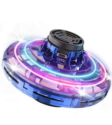 Flying Spinner Mini UFO Toy for Kids, Flying Fidget Spinner UFO Toy , Flying Orb Ball Hand Operated with 360 ° Rotating and LED Lights for Adult and Kids (Blue)