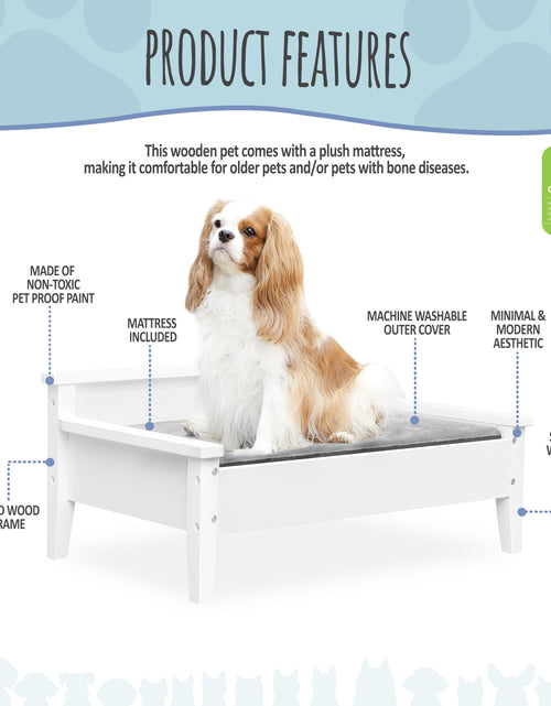 Load image into Gallery viewer, Winston Small Elevated Wooden Pet Bed with Plush Mattress, White
